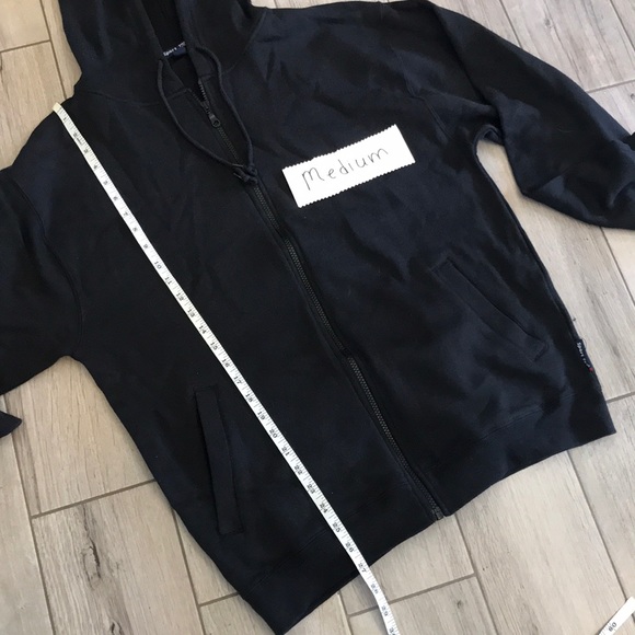 Unisex Black Zip Front Hooded Sweatshirt - Picture 4 of 6